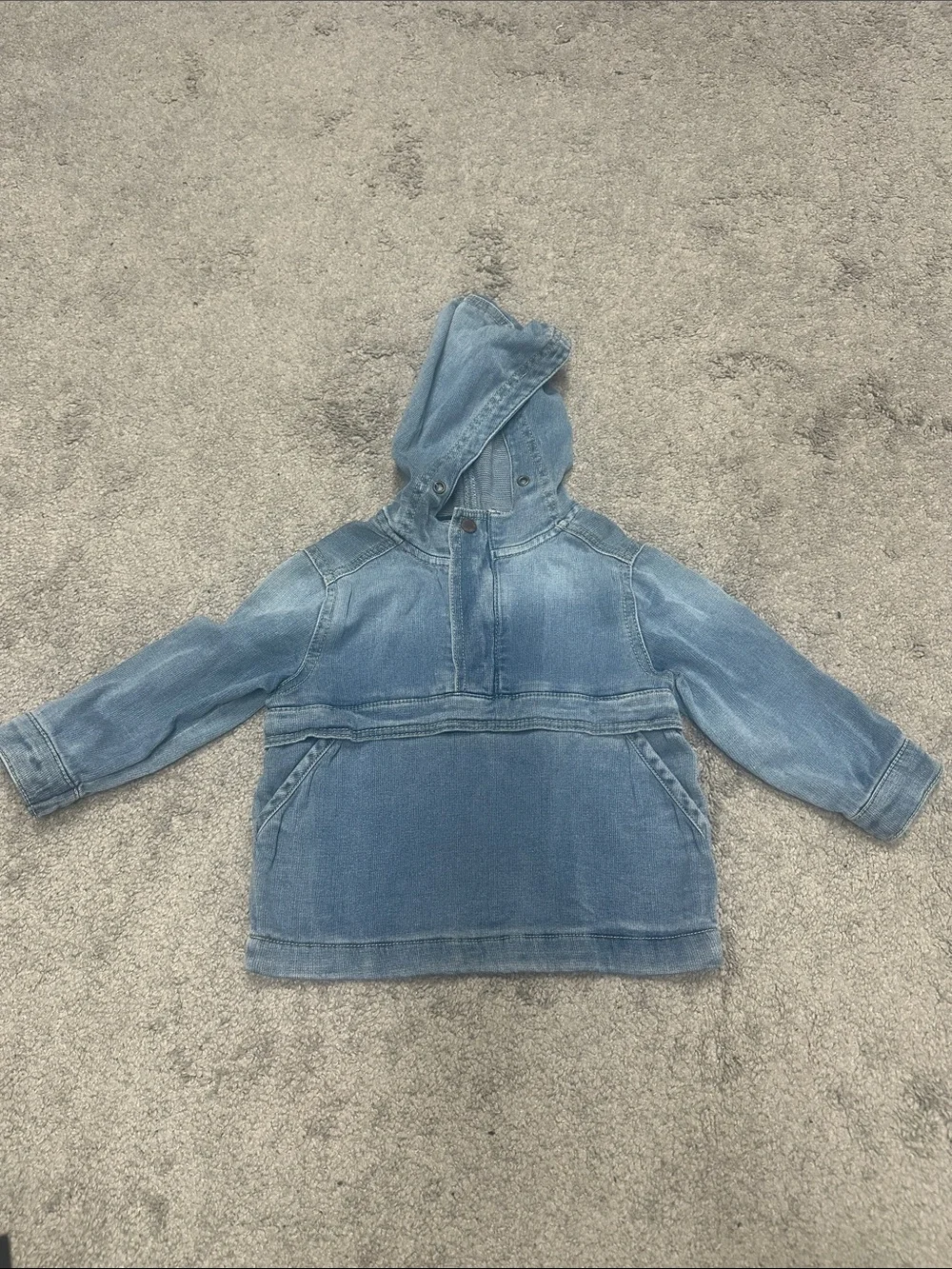 Kids Hooded Denim Pullover Jacket - Light Blue